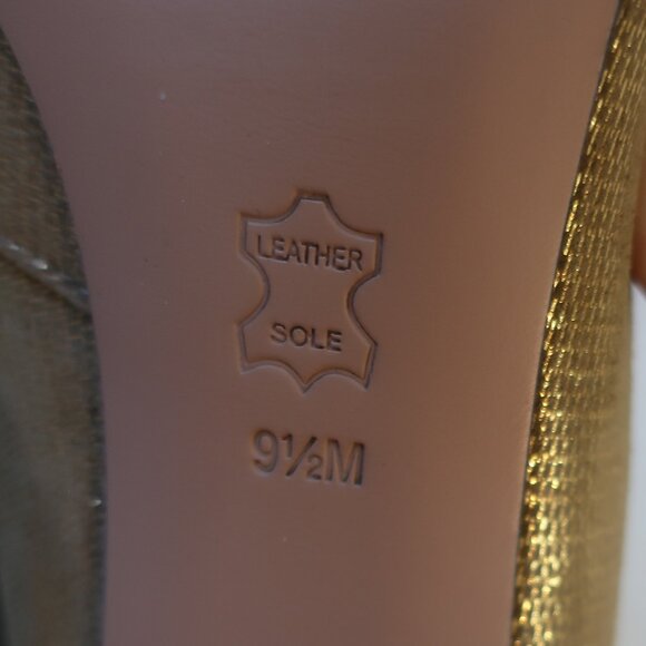 Authentic Womens Tory Burch Shaila Metallic Shimmer Gold Black Heel Pumps 9.5 - Picture 10 of 11